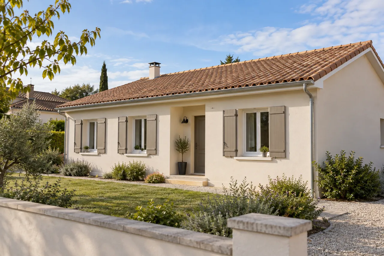 Maison aux lignes sobres avec une façade claire et des ouvertures